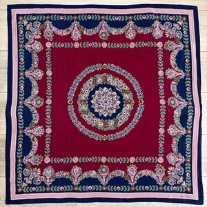 Ginnie Johansen‎ Silk Scarf Burgundy Navy Floral Square Classic Old Money Twee